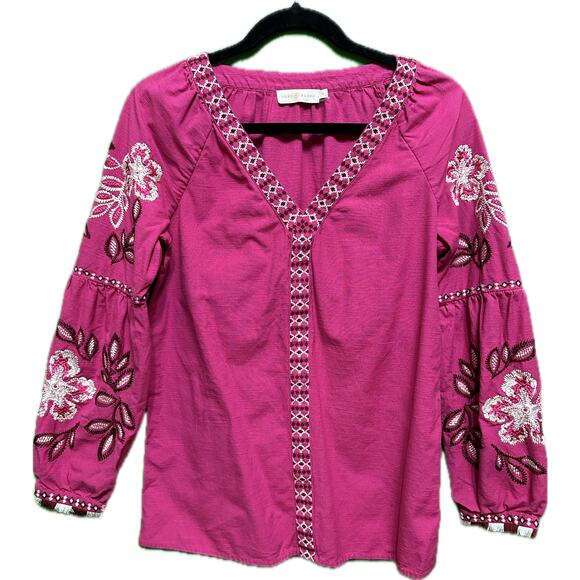 Tory Burch Tops - Tory Burch Theresa Hibiscus Embroidered Floral Blouse Pink size 2
